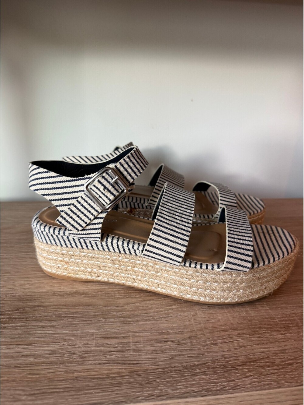 Bamboo Nautical Striped Espadrille Platform Sandals Size 9